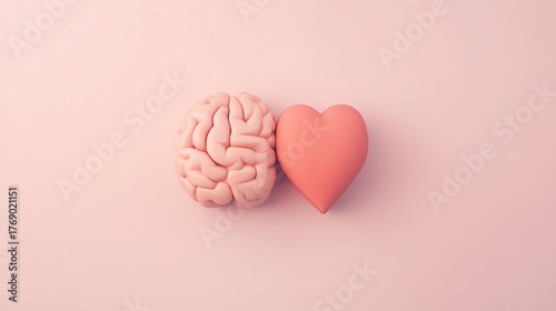 Brain and heart next to each other on a pink background