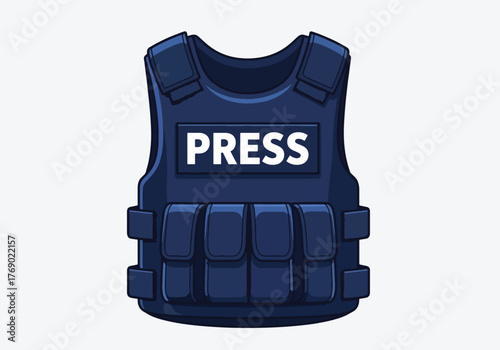 Illustration of a blue press vest with pockets, against a plain white background.