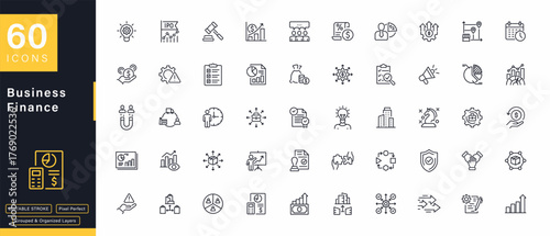 60 Business Finance Icons Set Outline Vector Symbols Collection