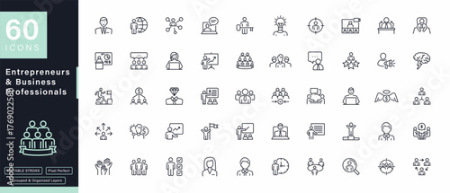 60 Entrepreneurs and Business Professionals Line Icons Set