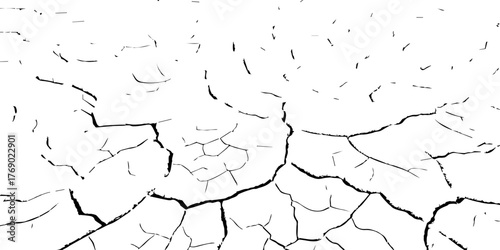 Vector illustration of cracked dry ground texture, symbolizing drought, arid land, and climate change. Black and white cracked soil background for environmental and nature design concepts.