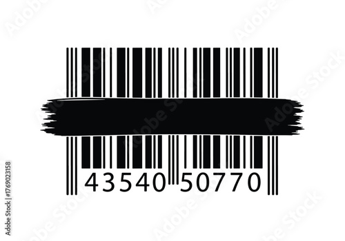 A barcode with a black brushstroke obscuring part of the code.