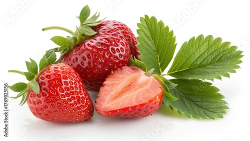 Fresh red strawberries on a white background are a healthy, sweet fruit dessert