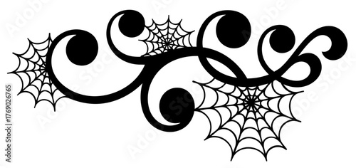 Scrollwork ornament with spiderweb curls — Halloween vintage decorative border frame