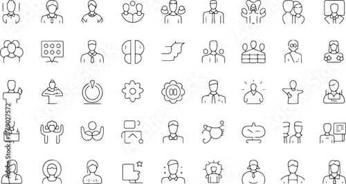 Collection of simple line art icons representing people and abstract concepts