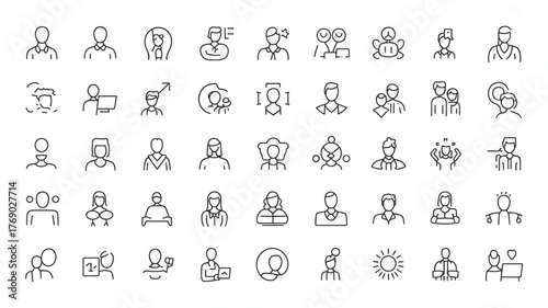 Collection of simple line art person icons people avatar