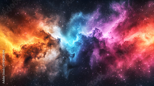 Detailed colorful space nebula illustration isolated on white, hyperrealistic astronomical background representing cosmic energy and celestial phenomena