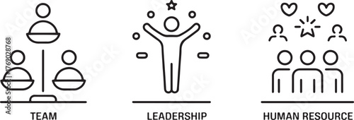 Team leadership and human resource icons with labels