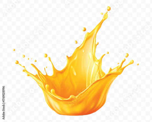 realistic falling yellow juice splash in different style isolated on a transparent background