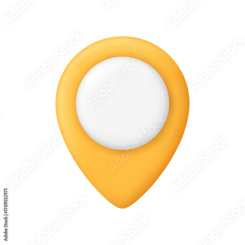 Yellow map pin location marker with white center. Location, navigation, geotag, GPS symbol for travel and map services concept. 3d vector icon. Cartoon minimal style.