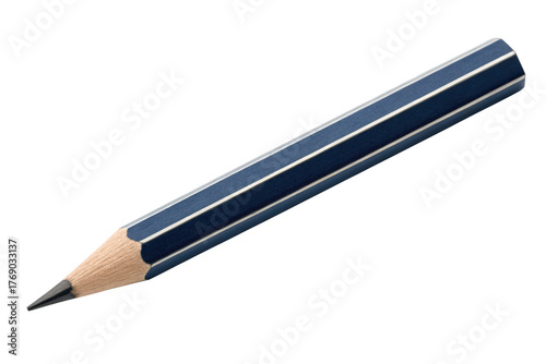 Short blue pencil isolated on transparent background, ready for writing