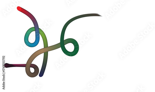 Abstract colourful rope forming a playful dynamic and whimsical shape on a white background