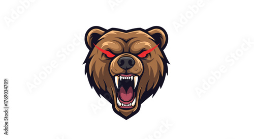 Fierce grizzly bear mascot with glowing red eyes and bared teeth.