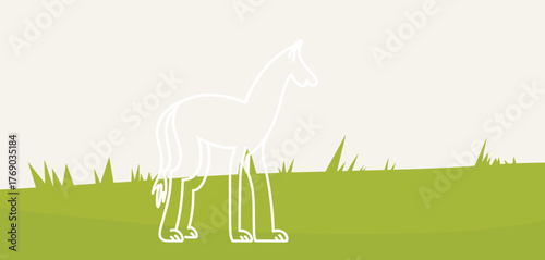 Stylized outline of a person standing in a grassy field with a simple background