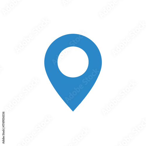 Minimalistic 2D flat vector illustration of a bold red GPS navigation map pin location marker isolated on a clean white background for precise direction.