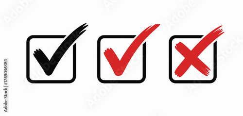 Three hand drawn checkboxes with checkmarks and an x