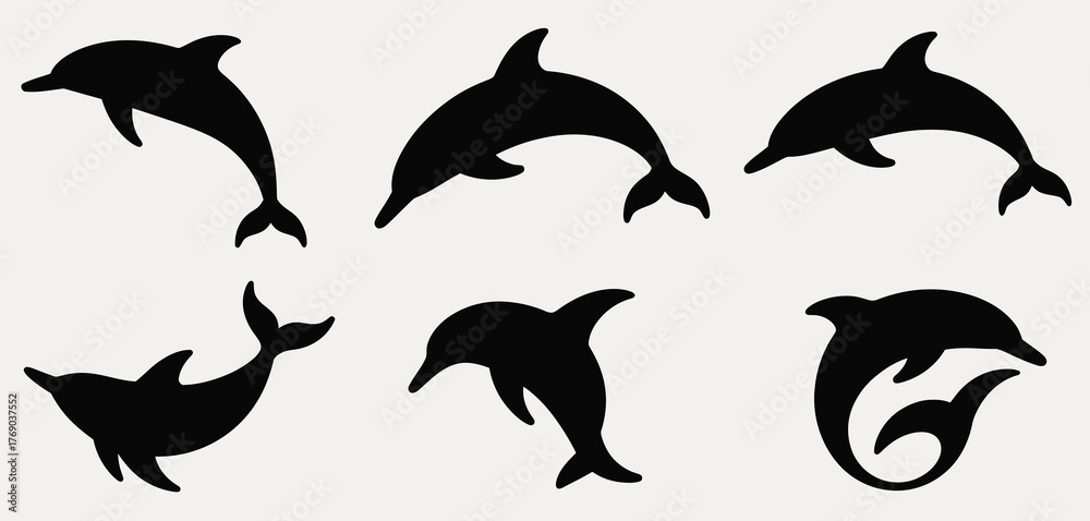Naklejka premium Collection of silhouetted dolphins in various playful poses
