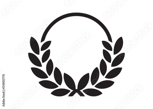 A circle with a laurel wreath on it icon, A circle with a laurel wreath on it Black vector
