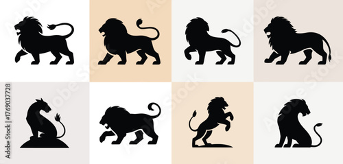 Collection of majestic lion silhouettes in various poses