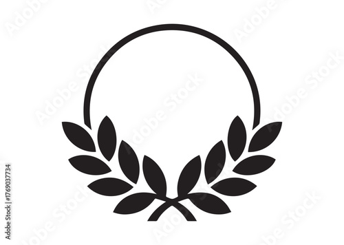 A circle with a laurel wreath on it icon, A circle with a laurel wreath on it Black vector