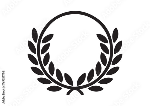 A circle with a laurel wreath on it icon, A circle with a laurel wreath on it Black vector