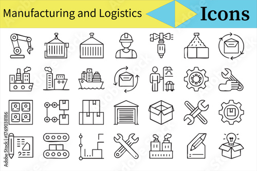 Minimalist Vector Symbols Representing Industry, Process, and Automation