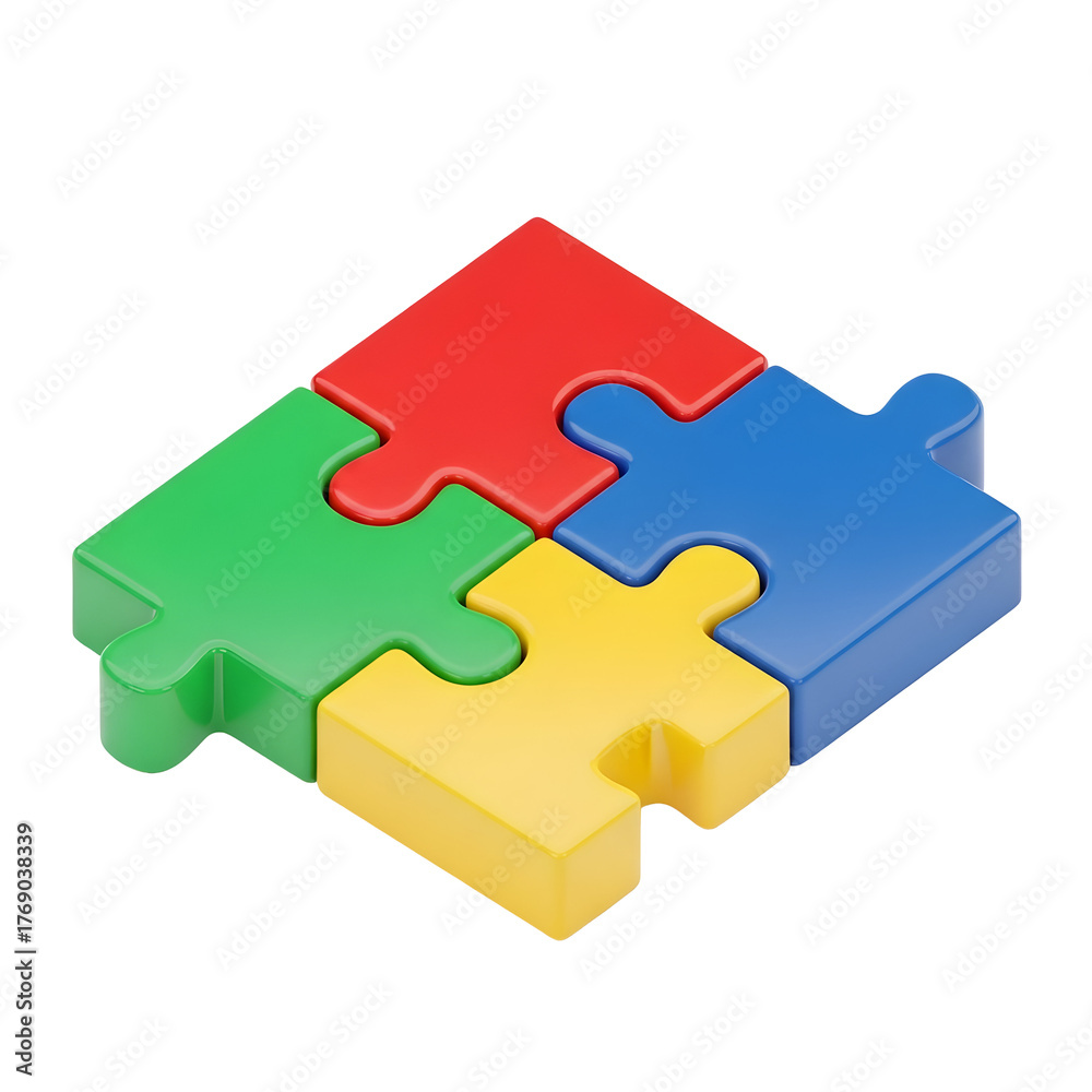 Fototapeta premium Colorful Interlocking Puzzle Pieces on Black