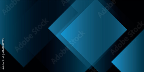 Modern abstract background with emphasis on dimension and depth with black-light blue tones and multiple geometric shapes overlapping each other. vector