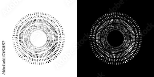 Dynamic abstract spiral sound wave rhythm lines. Circular spiral sound wave rhythm of lines. Circular futuristic abstract lines, black and white background.	
