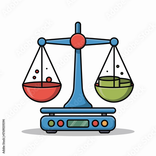 Illustration of a vintage balance scale with unequal weights