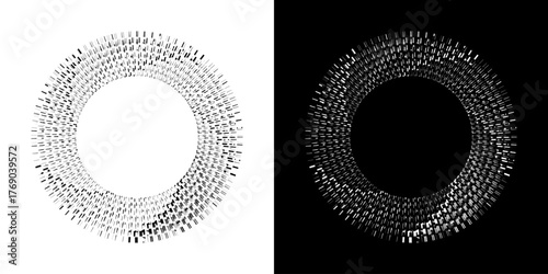 Dynamic abstract spiral sound wave rhythm lines. Circular spiral sound wave rhythm of lines. Circular futuristic abstract lines, black and white background.	
