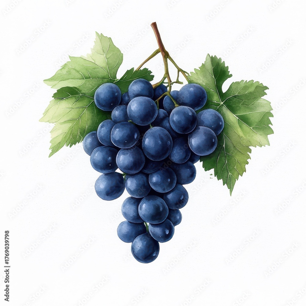 Fototapeta premium Simple watercolor grapes isolated on a white background.