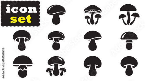Mushroom icon Set, Mushroom Black vector