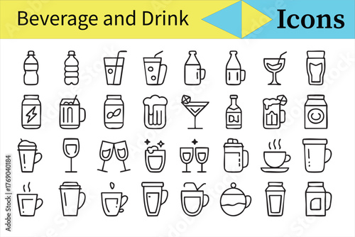 Beverage and Drink Icons Collection for Cafe, Restaurant, and Bar Design