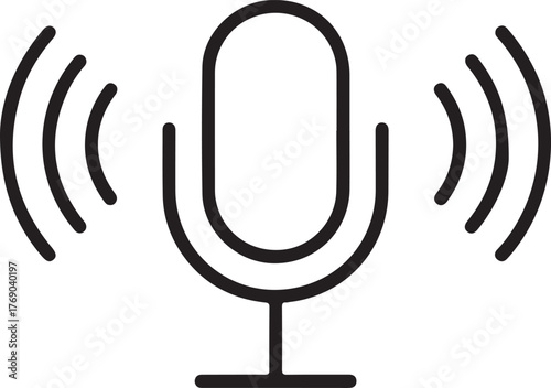 Simple outline icon of a microphone emitting sound waves