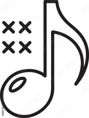 Black and white outline of a musical note with four crosses above it