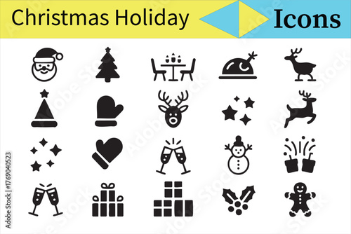 Minimal Festive Symbols Representing Santa, Snowman, and Holiday Gifts