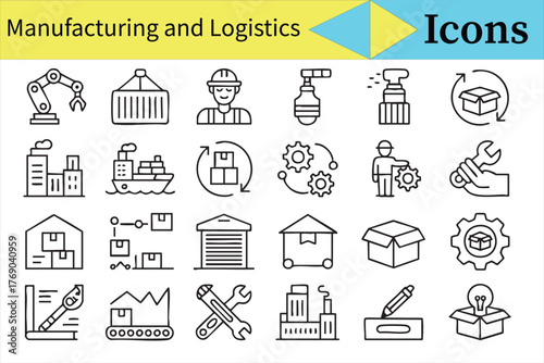 Industrial Production and Factory Icons for Logistics and Engineering Design