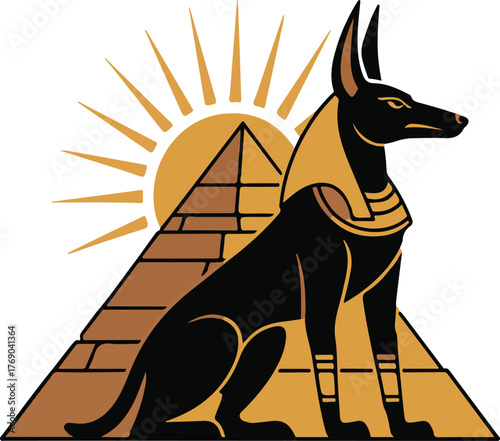 Egyptian Anubis Guardian Pyramid Illustration Ancient Mythological Symbol