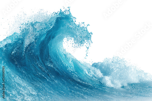 Crashing ocean wave; frothy foam against black backdrop