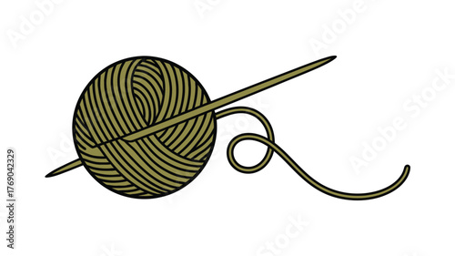 Ball of yarn with knitting needle and loose strand