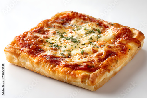 Wallpaper Mural Delicious Square Sicilian Pizza Margherita Resting with Cheese and Herb Garnish on White Background Torontodigital.ca