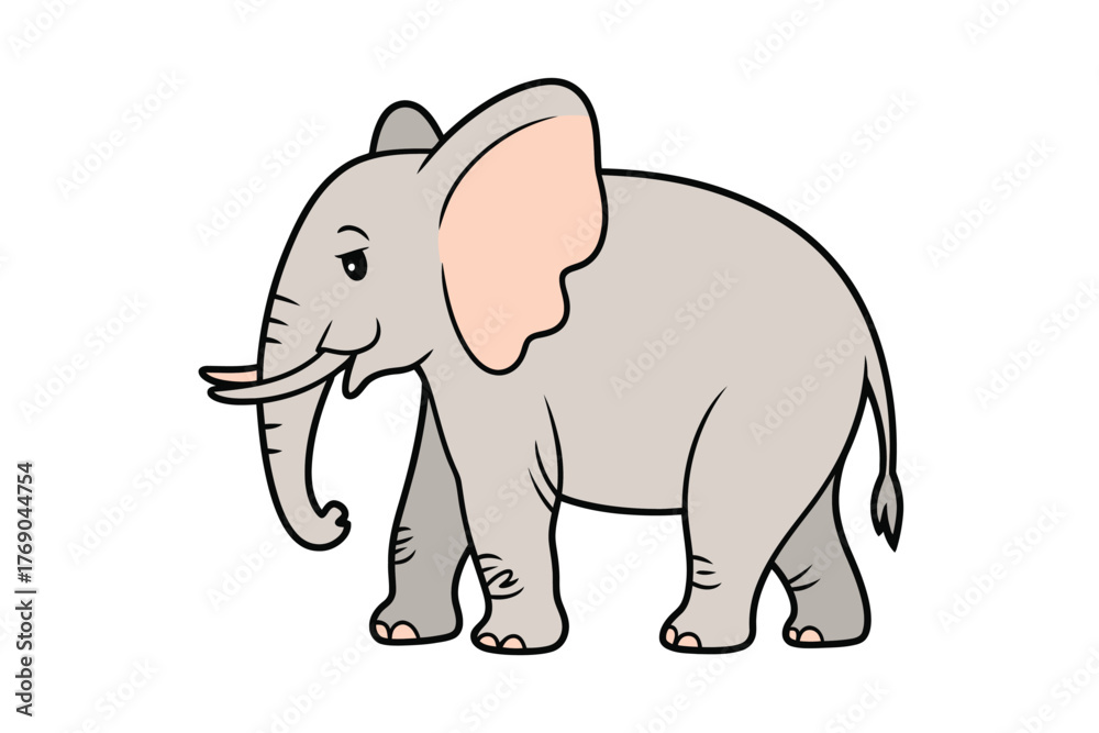 Naklejka premium Cute cartoon illustration of a friendly grey elephant with big ears