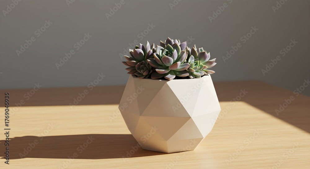 Fototapeta premium Succulent plant in geometric pot on table