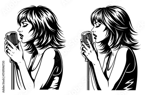 Vintage singer with microphone, capturing the essence of retro music and female vocal performance