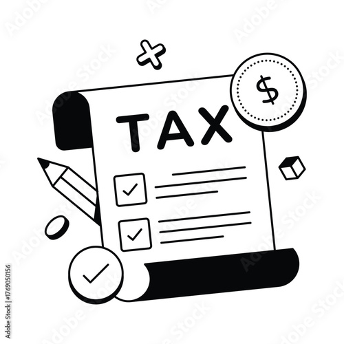 Showing Income Tax And Financial Documentation Vector Icon
