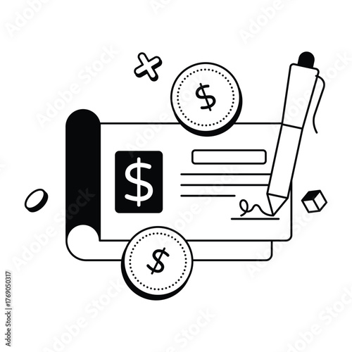 Showing Bank Cheque And Payment Transaction Vector Icon
