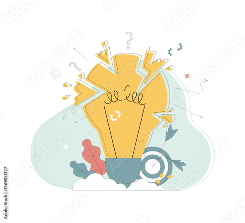 Broken light bulb. Bankruptcy. Unprofitable business. Competition. Bad business idea.eps