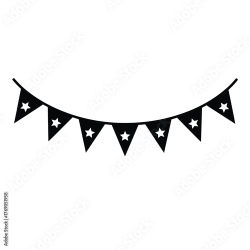 Black bunting flags with white stars on white background