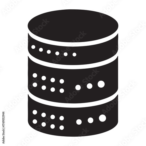Database server icon design for network storage cloud computing and information technology illustrating data warehouse and big data processing in black and white